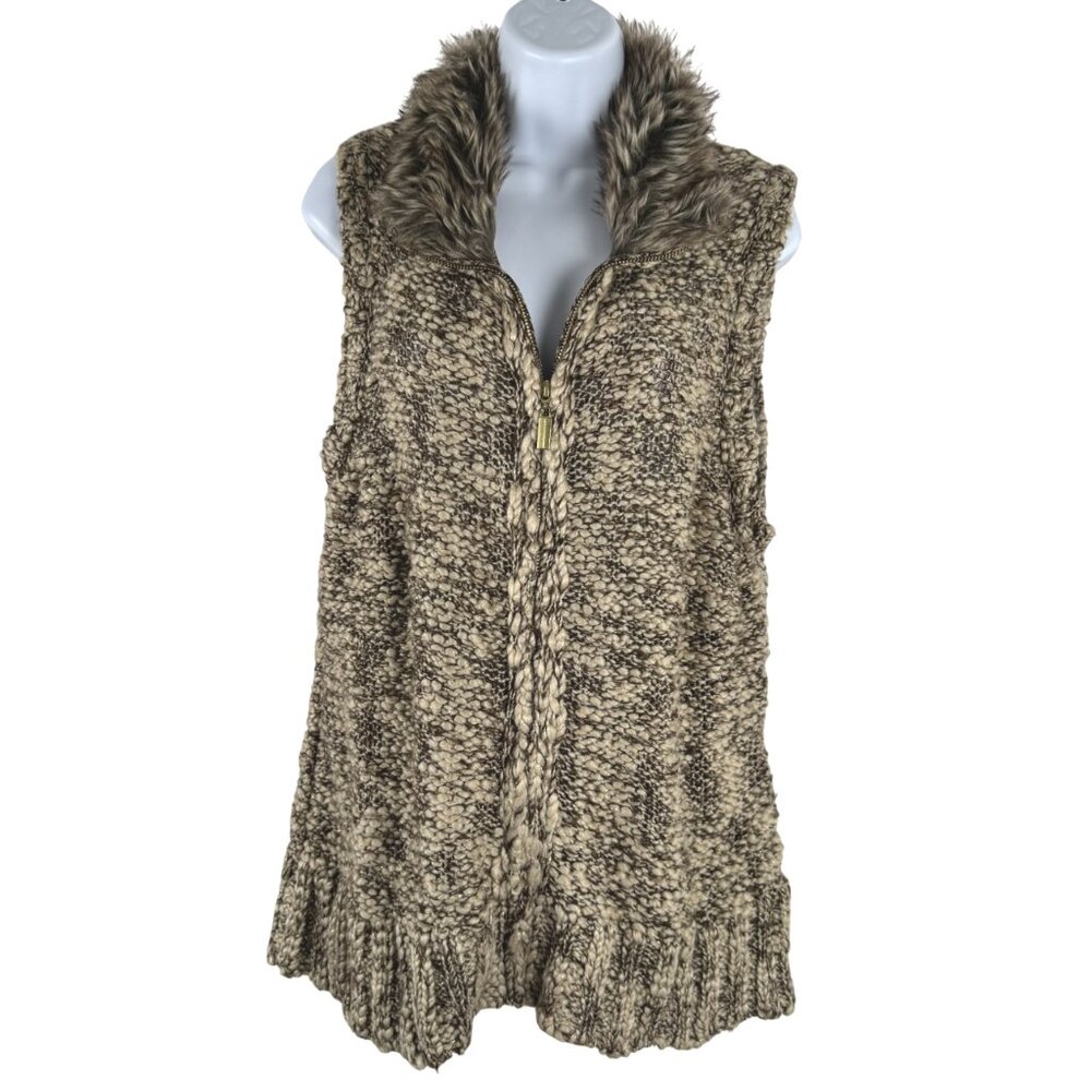 Charter Club Sweater Vest Large Faux Fur Full‎ Zip Acrylic Blend NWT CJ-2012